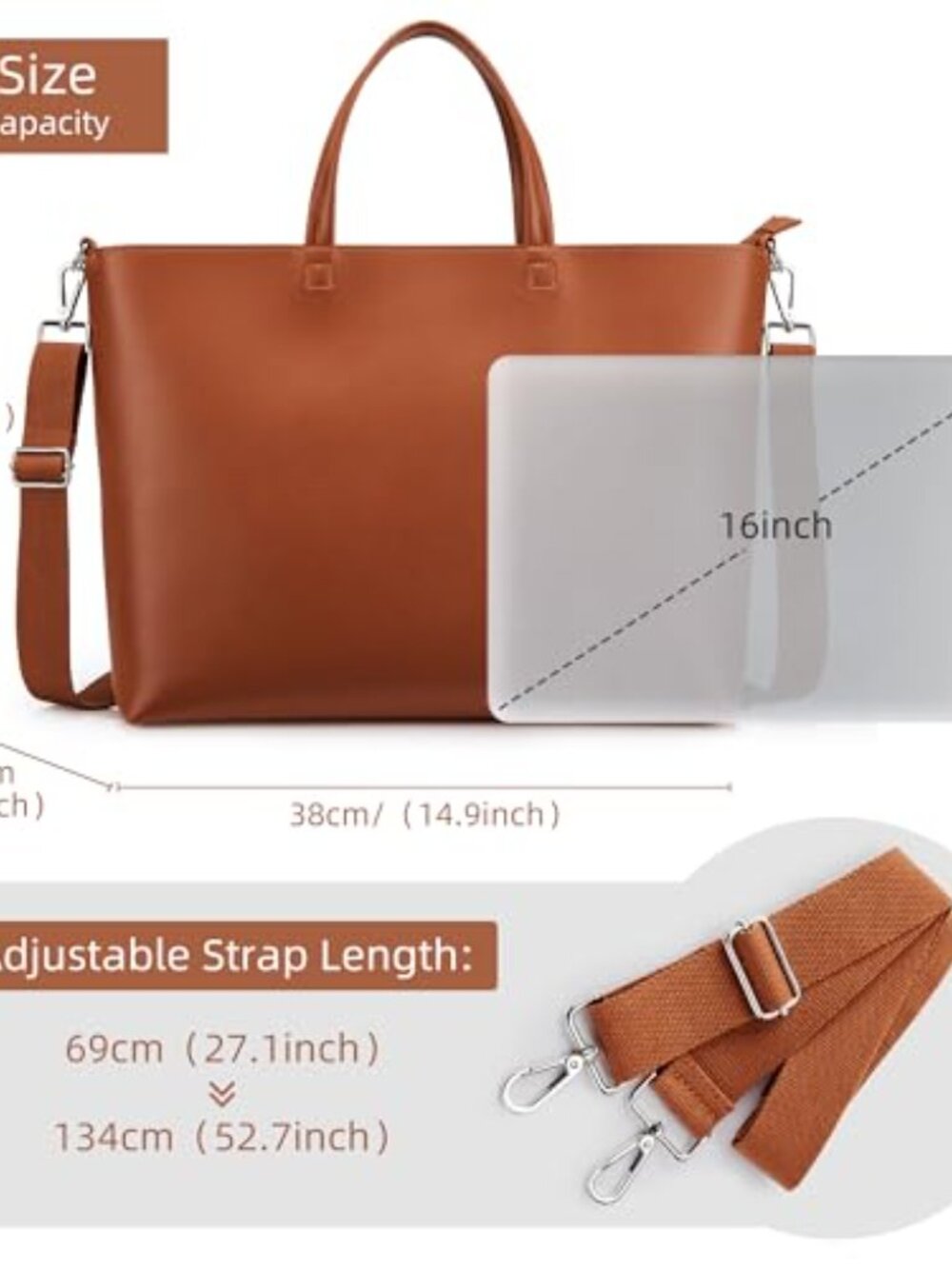 Faux Leather Tote Bag Zipper Shoulder Satchel Casual Work Dating College - Picture 6 of 7